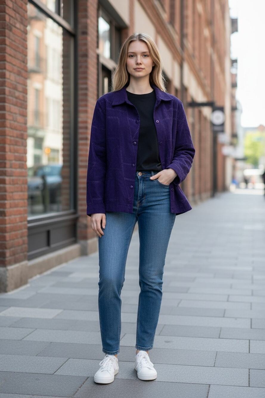 Keren Hart Button Up Jacket Women's XL Deep Purple Lined